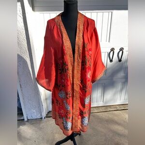 DR2 Vibrant Red Kimono with Floral Accents